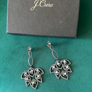 J. Crew Black and Silver Crystal Leaf Earrings